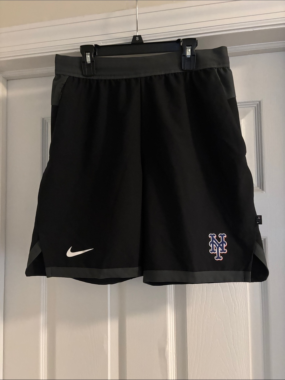 Nike dri-fit Black Shorts with Blue and Orange NY Mets Logo